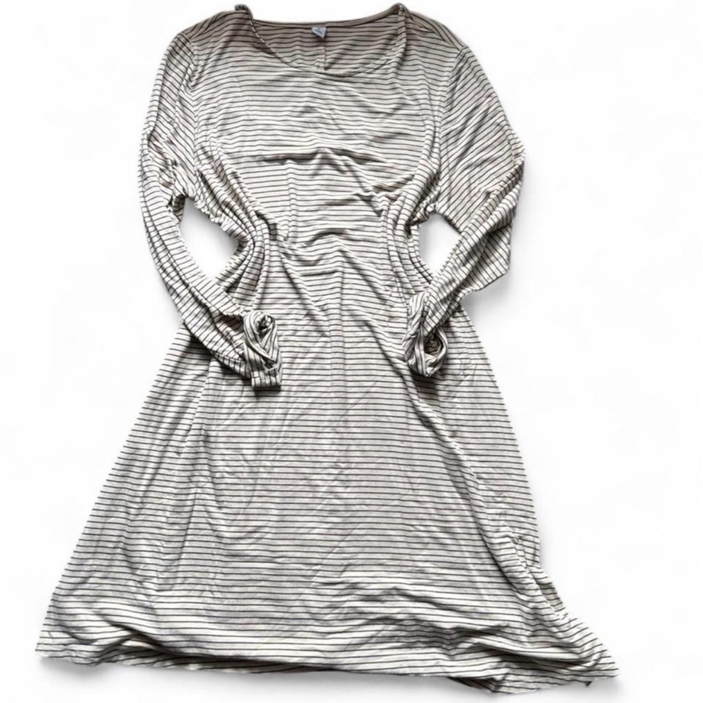 Striped Long Sleeve Midi Dress - Neutral Stripes
